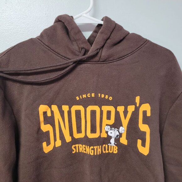 H&M Peanuts Snoopy Hoodie Brown Adult Small Mens Gym Strength Club Weights Gift - Picture 4 of 10